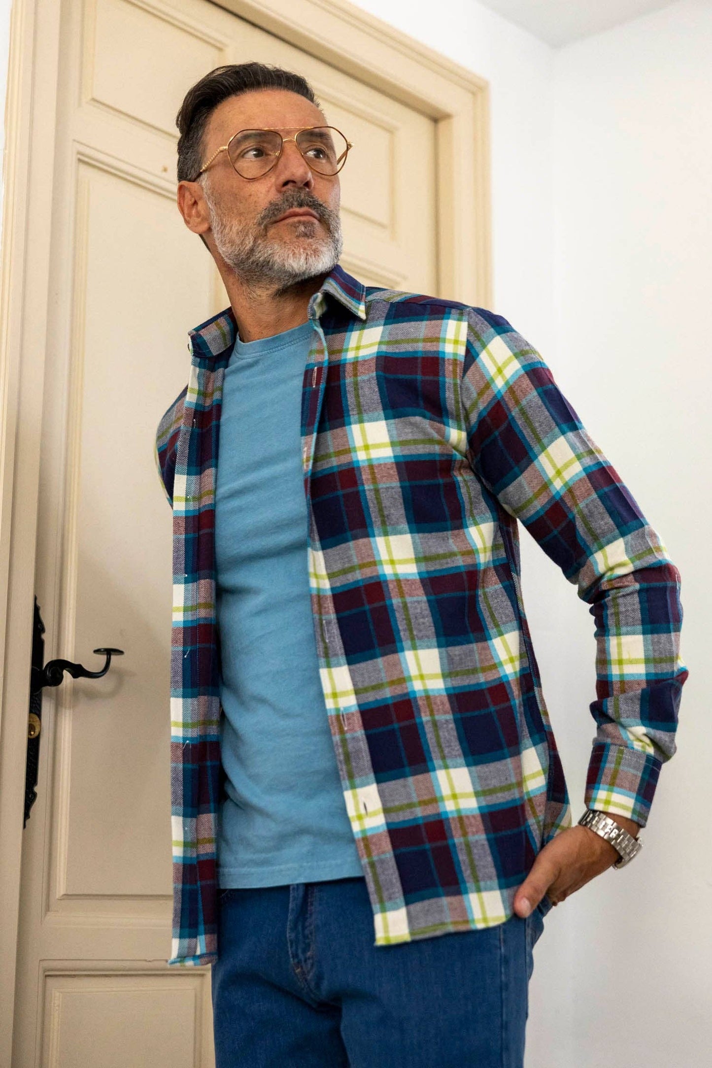 Blouse Flanel Ruit Blauw Bordeaux: S (2)