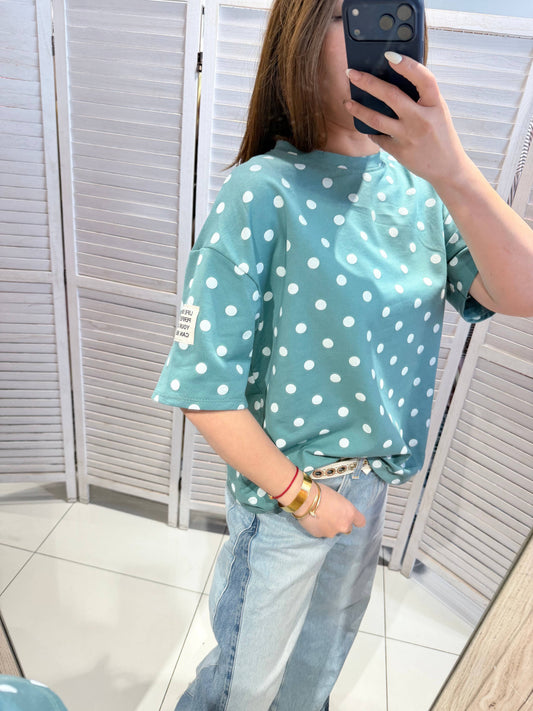 T-shirt met stippen: Petrol blauw / JIJ