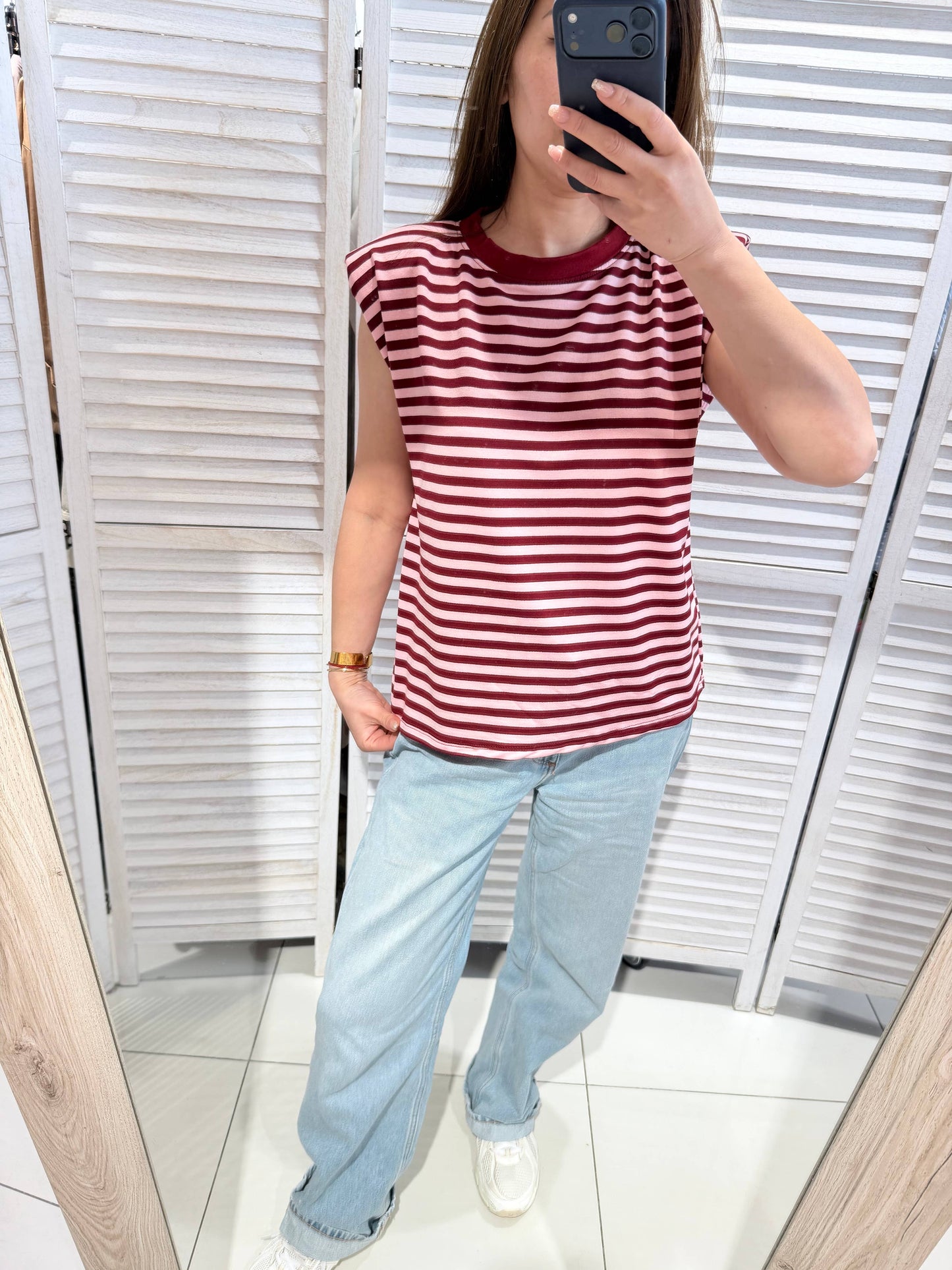 Gestreept T-shirt met ronde hals: Roze / JIJ