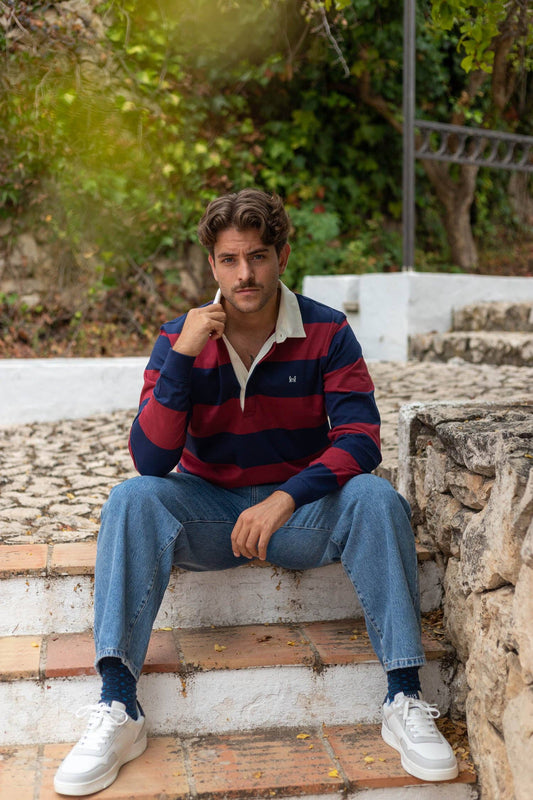 Rugbypolo met bordeauxrode strepen | Pontevedra