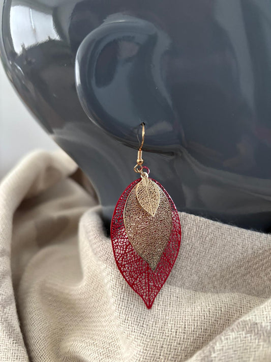 Oorbel Blaadjes rood goud